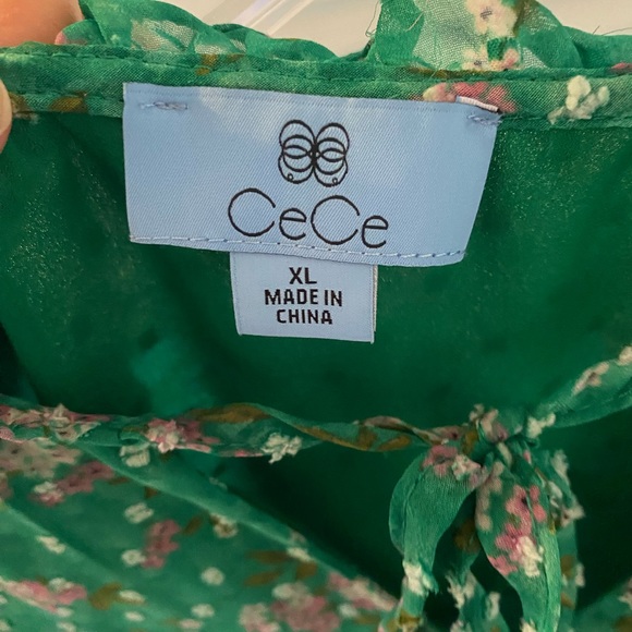 CeCe Women's Split Neck Printed Clip Dot Blouse XL Green - Picture 4 of 6